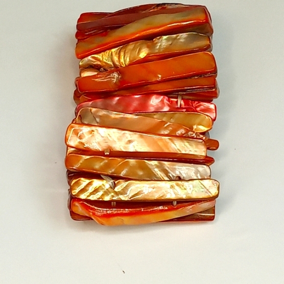 Abalone Stretch Cuff Bracelet Sunrise Rose Natural - Picture 1 of 10